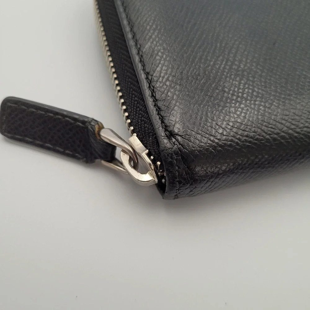 BVLGARI B.Zero1 Black Grain Leather Zip Around Wallet Blue Interior Long Wallet